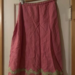 J. Jill Pink A-Line Midi Skirt Lace Linen FairyCore Cottagecore S